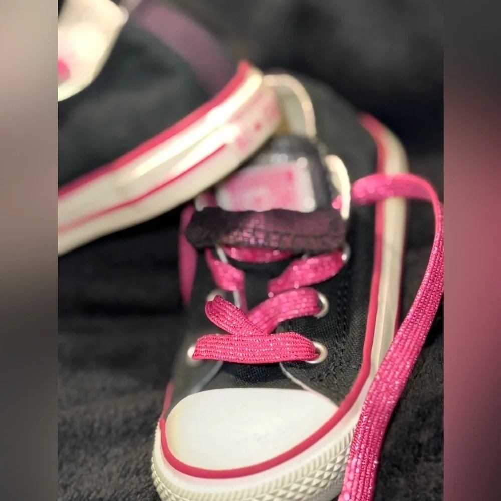 Converse All Star Infant Low-Top 8 Double Tongue Canvas Shoes Black/Pink 722353F